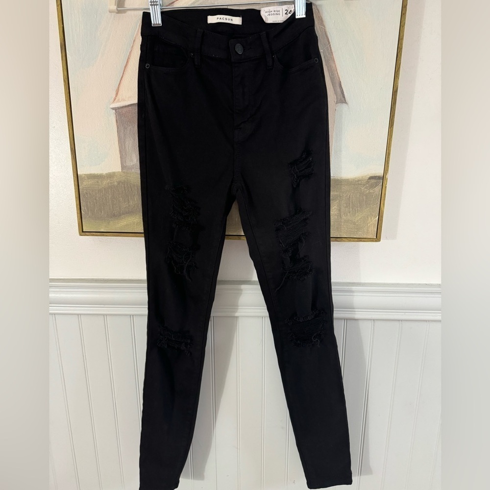 PACSUN Black Ripped High Waisted Jeggings Size 24 - Picture 8 of 10